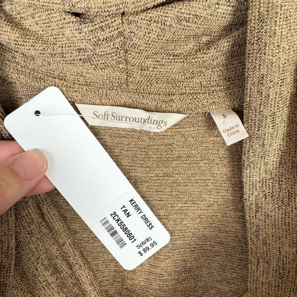 Soft Surroundings NWT Kerry Tan Speckled Cowl Neck Neutral Sleeveless Dress - Picture 8 of 8